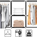 Portable Closet, 51 Inch Wardrobe Closet for Hanging Clothes with 2 Hanging Rods, 8 Storage Organizer Shelves for Bedroom, Du