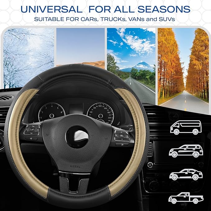 Skechers Steering Wheel Cover Memory Foam,Luxury Leather Steering Wheel Covers,Universal Anti-Slip Fit 14" 1/2-15" Car Wheel 