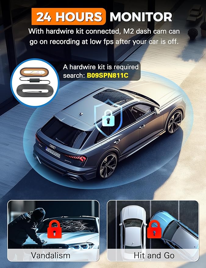 3 Channel WiFi Dash Cam Front and Rear Inside with 64GB SD Card, 2.5K+1080P+1080P Car Dash Camera for Cars Front and Rear, Da