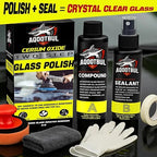 Cerium Oxide Glass Polishing Kit - Remove Scratches, Water Spots & Restore Clarity | Windshield Scratch Remover with Polish & Sealant | Complete DIY Kit