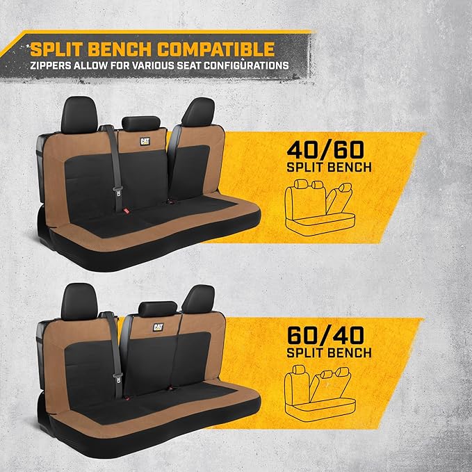 Cat MeshFlex Beige & Black Rear Seat Cover for Car – Durable Canvas & Mesh Design 60/40 Split Bench Protector for Cars, Truck