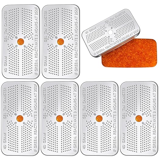 6 Pack 40 Gram Silica Gel Canister Dehumidifier Desiccant Orange to Green Reusable Indicating Desiccant Moisture Absorber