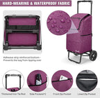 KEDSUM 2 in 1 Shopping Carts for Groceries, 330 lbs Grocery Cart on Wheels, Foldable Utility Carts with Wheels, Load-Bearing Hand Truck with Waterproof Bag for Shopping,Camping,Laundry,Garden, Purple