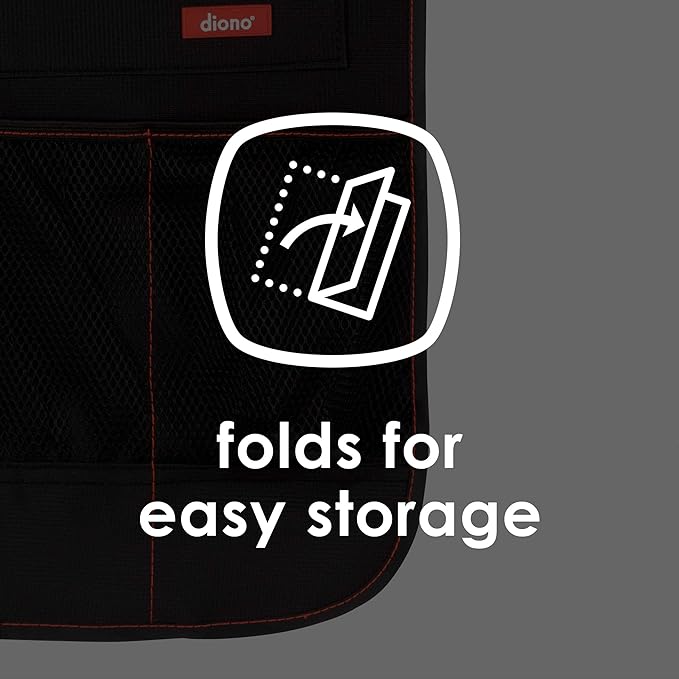 Diono Stow 'n Go Car Back Seat Organizer for Kids, Kick Mat Back Seat Protector, With 7 Storage Pockets, 2 Drinks Holders, Water Resistant, Durable Material, Black (Pack of 2)