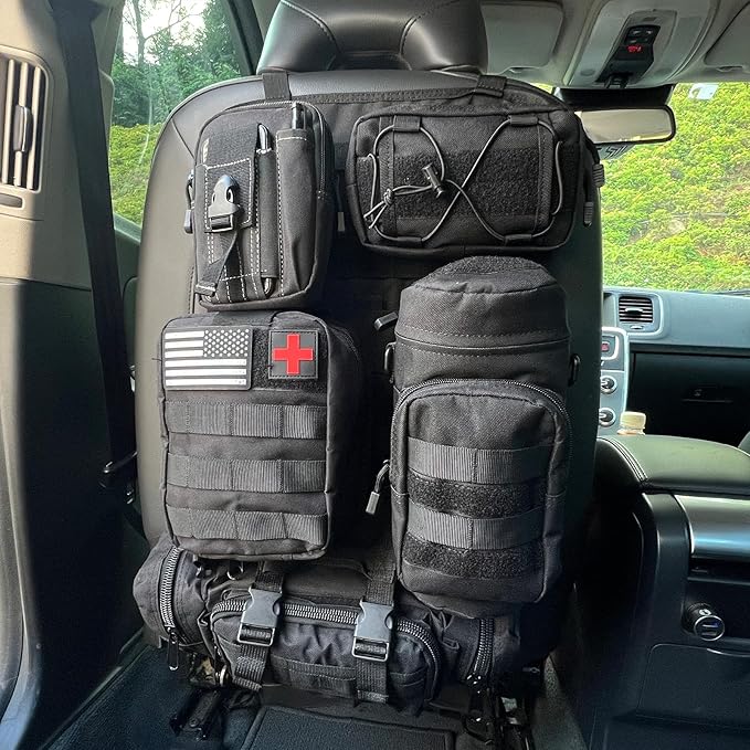 8 Pack Tactical Molle Car Seat Back Organizer Vehicle Panel with 7 Detachable Molle Pouch for Car Truck Ford Jeep Vehicle Automotive Organizer For Man Combined On Demand (7 Pouches)