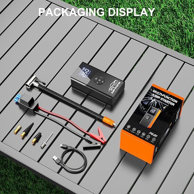 Jump Starter with Air Compressor, 8000A 180PSI, Portable Car Battery Jump Starter (All Gas/12L Diesel) 12V Automobile Jump