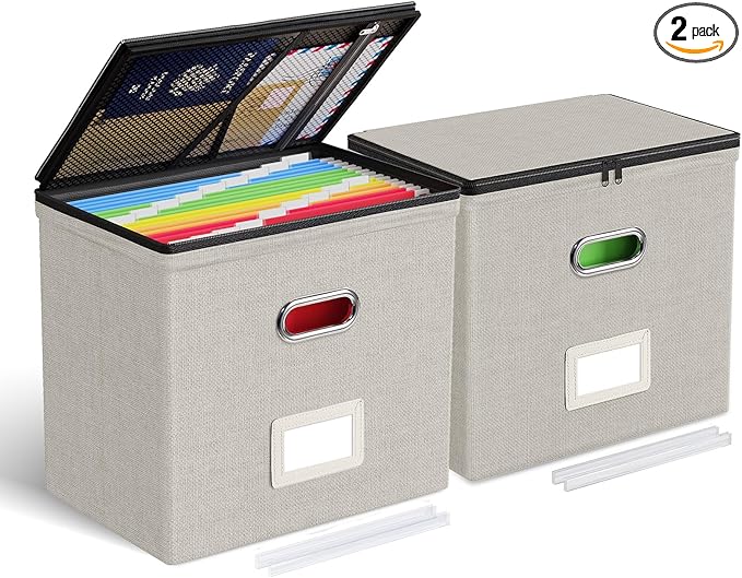 Oterri File Organizer Boxes with Lids, File Box with Mesh Pockets, Document Organizer Box for Letter Size Folders, Zippers Im