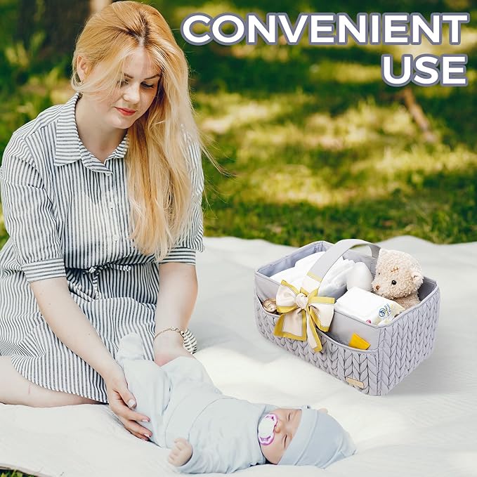 Luxurious Baby Diaper Caddy, Nursery Storage Basket for Newborn Boy and Girl, Travel Baby Basket for Diapers Baby Wipes, Orga