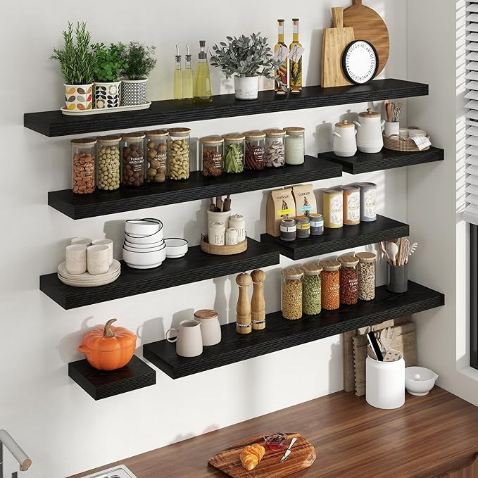 55 Inch Floating Shelves for Wall, 8 Inch Deep Floating Shelf for Storage & Display, Rustic Wall Mounted Shelf with Invisible