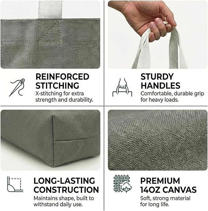 Extra Large Canvas Tote Bag - Big Reusable Grocery Shopping Heavy Duty Foldable