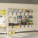 ThreeHio 2 Pack Garage Shelves Wall Mounted with Wire baskets, Heavy Duty Garage Wall Shelving with Hooks, Wire Shelf Baskets