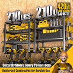 Spampur Power Tool Organizer Wall Mount, Heavy Duty 420LB with 8-Slot Drill Holder - All-in-One Garage Storage for Workshop, 