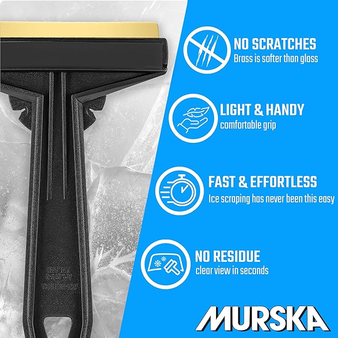 Car Ice Scraper Brass Blade - fast, easy & efficient - [ 2 Pack ] Brass Ice Scraper for Car - Ice Scrapers for Car Windshield Ice Scraper - Original Murska from Europe - for Winter - A054-2 Black