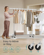 SONGMICS Clothes Rack with Wheels, Heavy-Duty Clothing Rack for Hanging Clothes, Portable, 17.7 x (36.2-52) x 63.6 Inches, wi