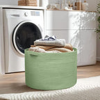 MEGASKET 115L Oversized Green Basket, 23.6"x15.7" Woven Cotton Rope Bin for Blankets, Nursery Wicker Laundry Hamper, Kids Toy
