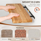 Floating Shelves Set of 2, Solid Elm Wood Wall Shelves 24 Inch - Invisible Bracket Mount for Living Room, Bedroom, Kitchen, B