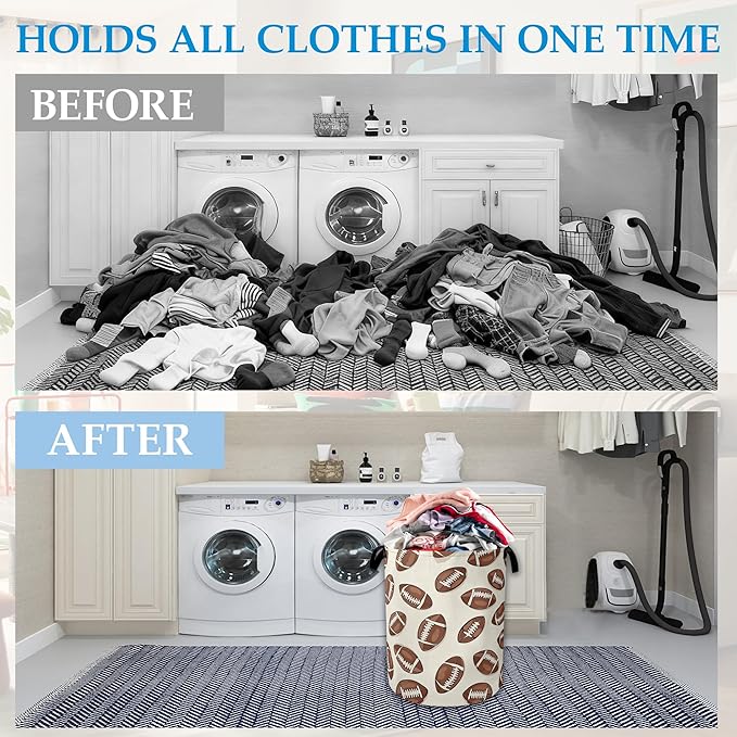 America Football Laundry Basket Collapsible Laundry Hamper with Handle, Oxford Clothes Toy Storage Bin for Bathroom Bedroom R