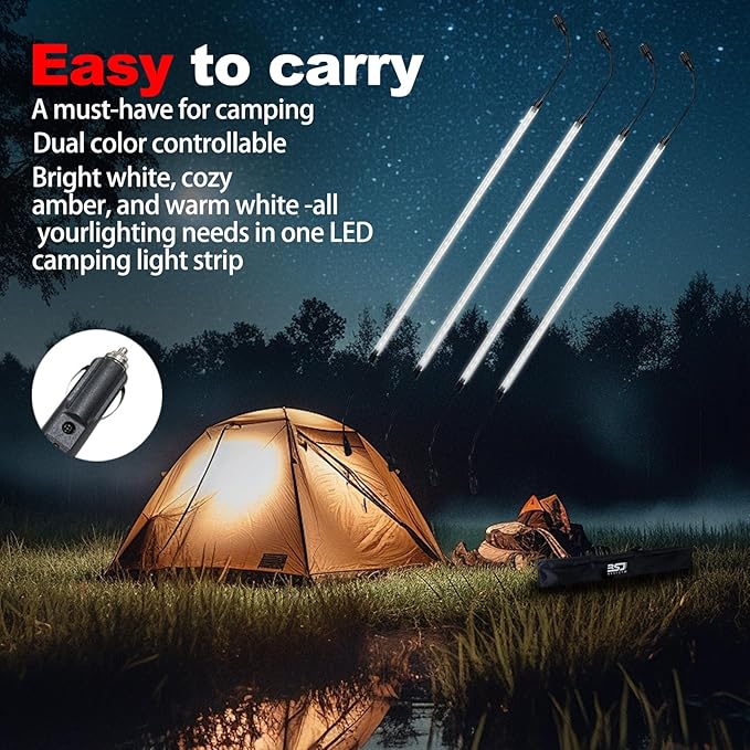 12V LED Interior Light Aluminum Rigid String Lights with Dimmer Switch Waterproof Light Strip (4pcs-Amber+White)