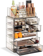 Sorbus Acrylic Makeup Organizer Set, 7-Drawer Vanity & Countertop Cosmetic Storage with Small & Wide Compartments, Black-Tint