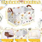 Boao 3 Pcs Wildflowers Storage Bin Wildflowers Collapsible Large Storage Baskets for Gifts Canvas Laundry Basket Foldable Box