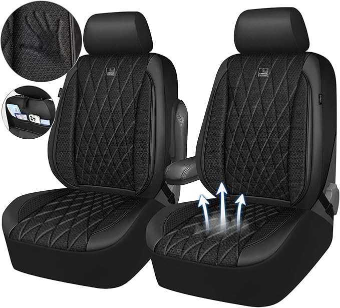 CAR PASS Thick Foam 3D Air Mesh Leather Car Seat Covers Front Seats Only, Luxury Breathable Premuim PU Leather Two Front Seat