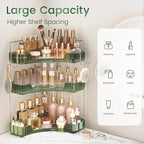 3-Tier Green Corner Organizer, PET Counter Storage with Hooks | Multi-Surface Organizer for Bathroom Vanity & Kitchen Counter