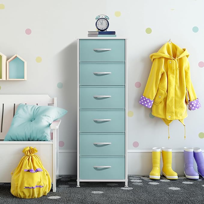 Sorbus Fabric Dresser for Kids Bedroom - Chest of 6 Drawers, Tall Storage Tower, Clothing Organizer, for Closet, for Playroom