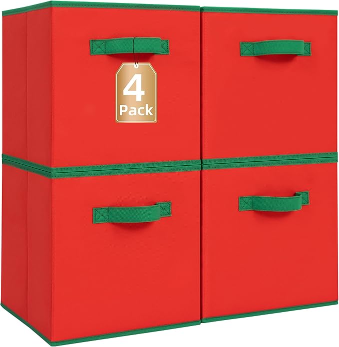STORAGE MANIAC Storage Cubes, 11 Inch Durable 4 Pack Storage Shelf Basket for Christmas, Fabric Foldable Collapsible Bins wit