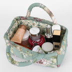 Small Storage Basket Organizer, Mini Fabric Floral Storage Baskets with Handle, Quilted Portable Collapsible Storage (G)
