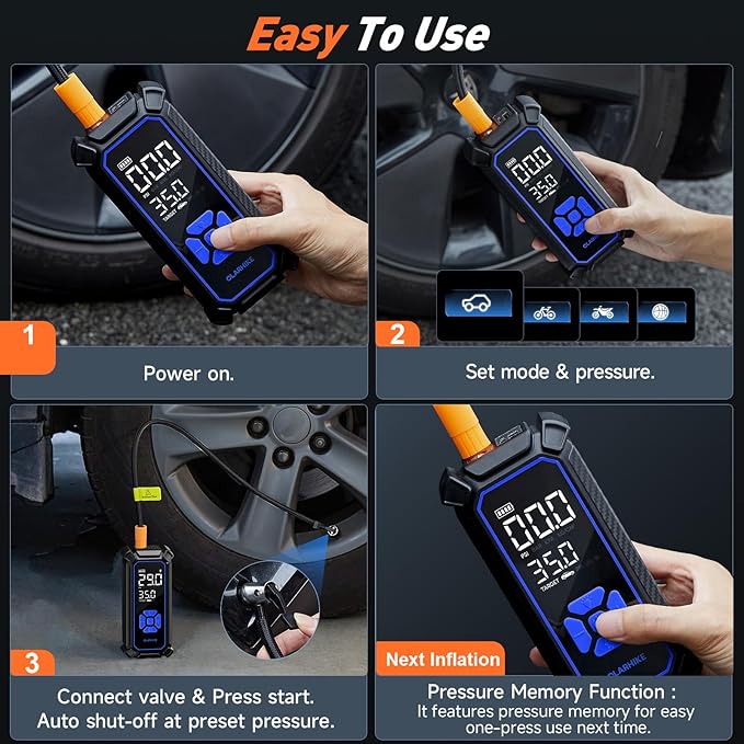 OlarHike Cordless Tire Inflator Portable Air Compressor, 150PSI Dual Power - 6000mAh & 12V DC, Air Pump for Car Tires, Motorcycle, Bicycle, Electric Pump with LED Light & Digital Pressure Gauge