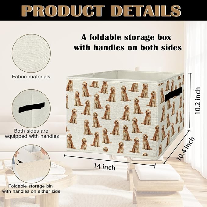 Goldendoodle Gifts Storage Bins & Boxes with Handles, Golden Doodle Gifts for Women Foldable Basket for Organizing, Dog Colla