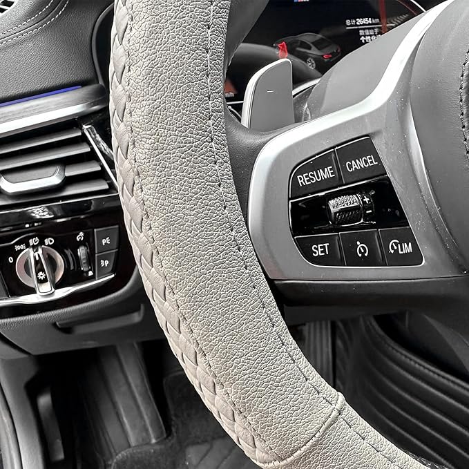 Moyishi Top Leather Steering Wheel Cover Universal Fit Soft Breathable Steering Wheel Wrap (Grey)