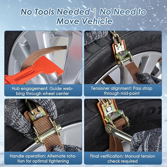 Snow Chains, 8 Packs Anti Slip Tire Chains, Pickup, Truck & SUV, Adjustable Thickening Reusable Anti-Slip Traction Tire Chain