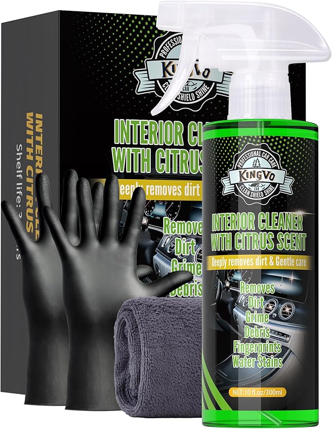 Kingvo Car Interior Cleaner Spray, Multipurpose Leather Seat Cleaner Upholstery Car Cleaning Kit with Citrus Flavor Auto Dash