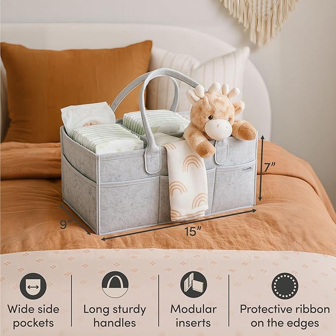 PUTSKA Baby Diaper Caddy Organizer - Nursery Storage Basket for Diaper Station, Baby Basket Shower Gift List and Registry Mus