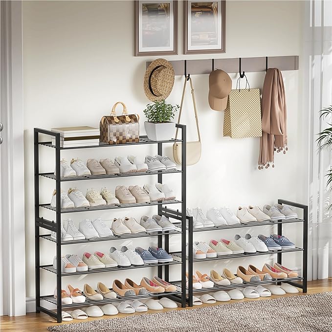 Stackable Shoe Rack, 6 Tier Metal Shoes Rack Storage Organizer,Large Capacity Shoe Shelf Max Holds 30 Pairs of Shoes,Sturdy a
