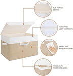 GRANNY SAYS Storage Boxes with Lids, Decorative Storage Bins, Shelf Baskets, Clothes Storage and Organization, White/Khaki, 2