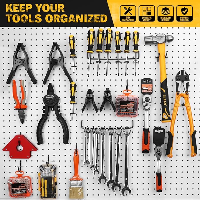 ELEAD 200-Piece Extra Thick Pegboard Hooks Set, 1/4" Heavy Duty Black Peg Board Organizer Accessories, Metal Pegboard Accesso