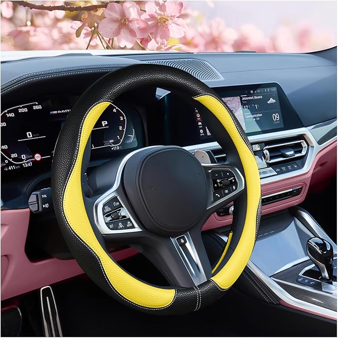 SuperKaKa Car Steering Wheel Cover 2025, Universal Auto PU Cute Breathable Slip-Proof Comfort Imitation Leather Protector Car