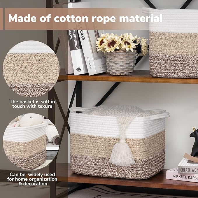 Goodpick Woven Storage Basket, 13"x10"x9" Cotton Rope Organizer for Dog Toys, Books, Stylish Gift Basket with Handles, Small 