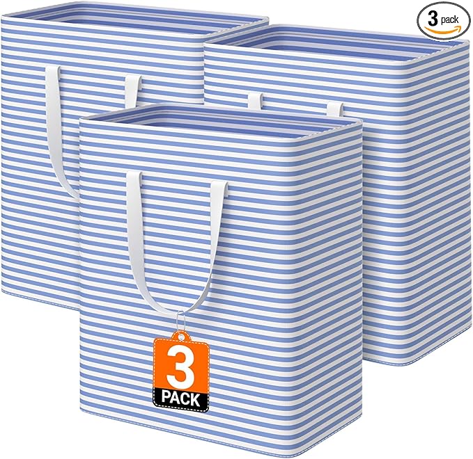 3 Pack Large Laundry Basket,Waterproof & Freestanding Laundry Hamper,Collapsible Clothes Hampers with Easy Carry Long & Reinf