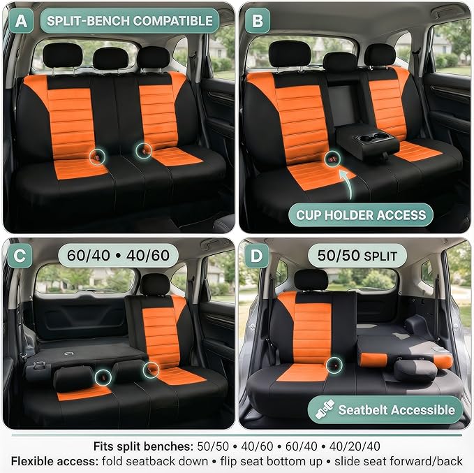 FH Group Automotive Car Seat Covers Rear Set Premium 3D Air Mesh Seat Covers, Airbag Compatible and Split Bench Cover Univers