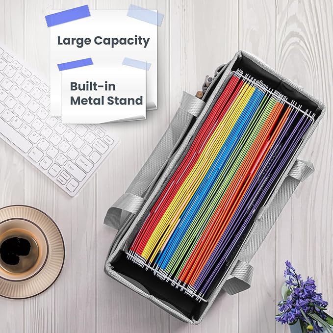 File Organizer Box, Portable Tote Bag Hanging Filing Box Desktop File Folder Document Storage Organizer with Pockets and Hand