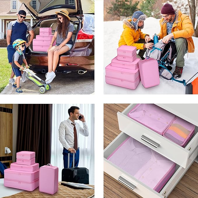 Mossio 6 Set Packing Cubes with Shoe Bag - Lightweight Travel Luggage Suitcase Organizers