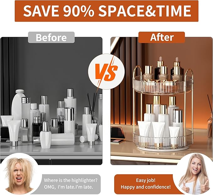 YCIA&DONE 360 Rotating Makeup Organizer and Storage for Vanity Bathroom Countertop, High Capacity Cosmetic Skincare Perfume O