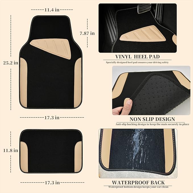 CAR PASS Waterproof Universal Fit Car Floor Mats, Car Mats Fit for SUV,Vans,sedans, Trucks,Set of 4pcs Car Carpet with Driver