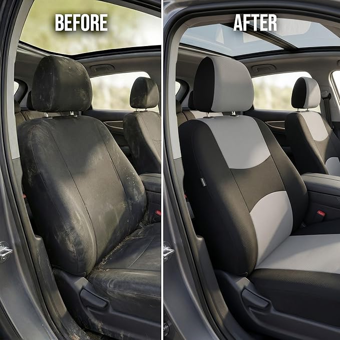 FH Group Flat Cloth Full Set Car Seat Covers Three Row 7 Seater - Universal Fit for Cars, Trucks & SUVs Gray