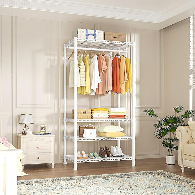 Ulif H2 Heavy-Duty Portable Closets, 4-Tier Freestanding Garment Rack Suit for Small Space and Corner, Closet Organizer Syste