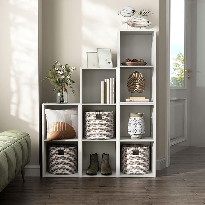 Homes: Inside + Out Apexa 2-Cube Storage Organizer Shelves, Stackable Wood Bookcase Fits Cubby Bins for Organization, Dorm Te