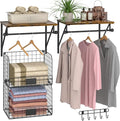 Laundry Room Shelves Wall Mounted with Wire Baskets, Over the Washer and Dryer Shelf with Clothes Drying Rack, Wire Shelves B